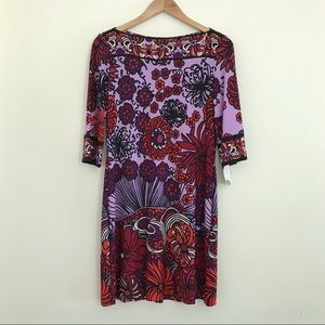 NWT Donna Morgan Mod floral boatneck 3/4 sleeve sheath dress purple pink